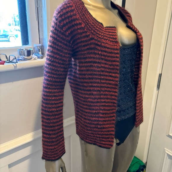 VTG PHILLIPE RONSARD.PARIS DESIGNER KNIT SWEATER JACKET TOP SZ S BLACK ORANGE - Picture 4 of 8